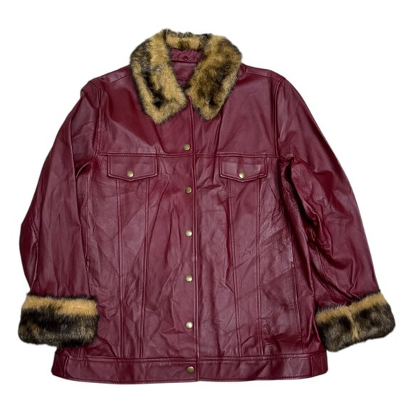 VINTAGE LEATHER Faux Fur Terry Lewis Casual Winter Jacket Coat Womens Large - Picture 1 of 5